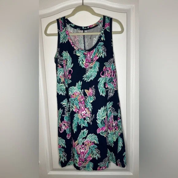 Lilly Pulitzer Raylee Sleeveless Dress Inky Navy Peanut Gallery Print, Size M - Picture 2 of 5
